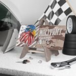 Durable Military Spouse License Plate with Eagle Camo Design