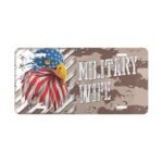 Durable Military Spouse License Plate with Eagle Camo Design