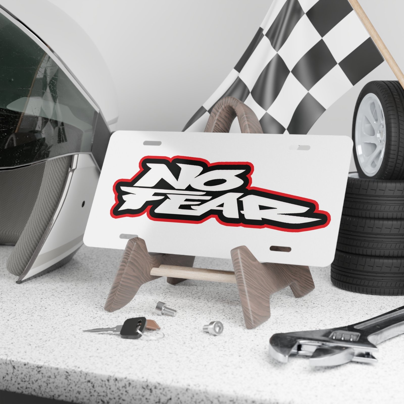 No Fear Front License Plate Tag – Heavy-Duty Weatherproof