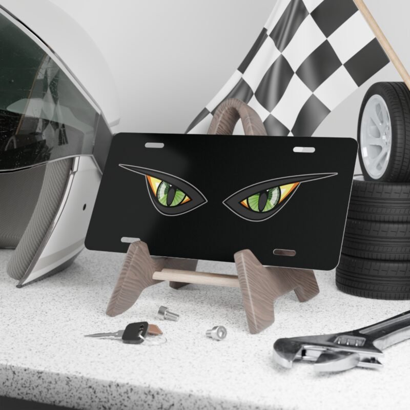 Durable Blackout Cat Eyes Front Vanity Plate for Trucks & Cars