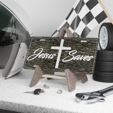 Camo Vanity Plate With Personalized Graphic GB | Custom Truck Tag, North American Size | Jesus Saves