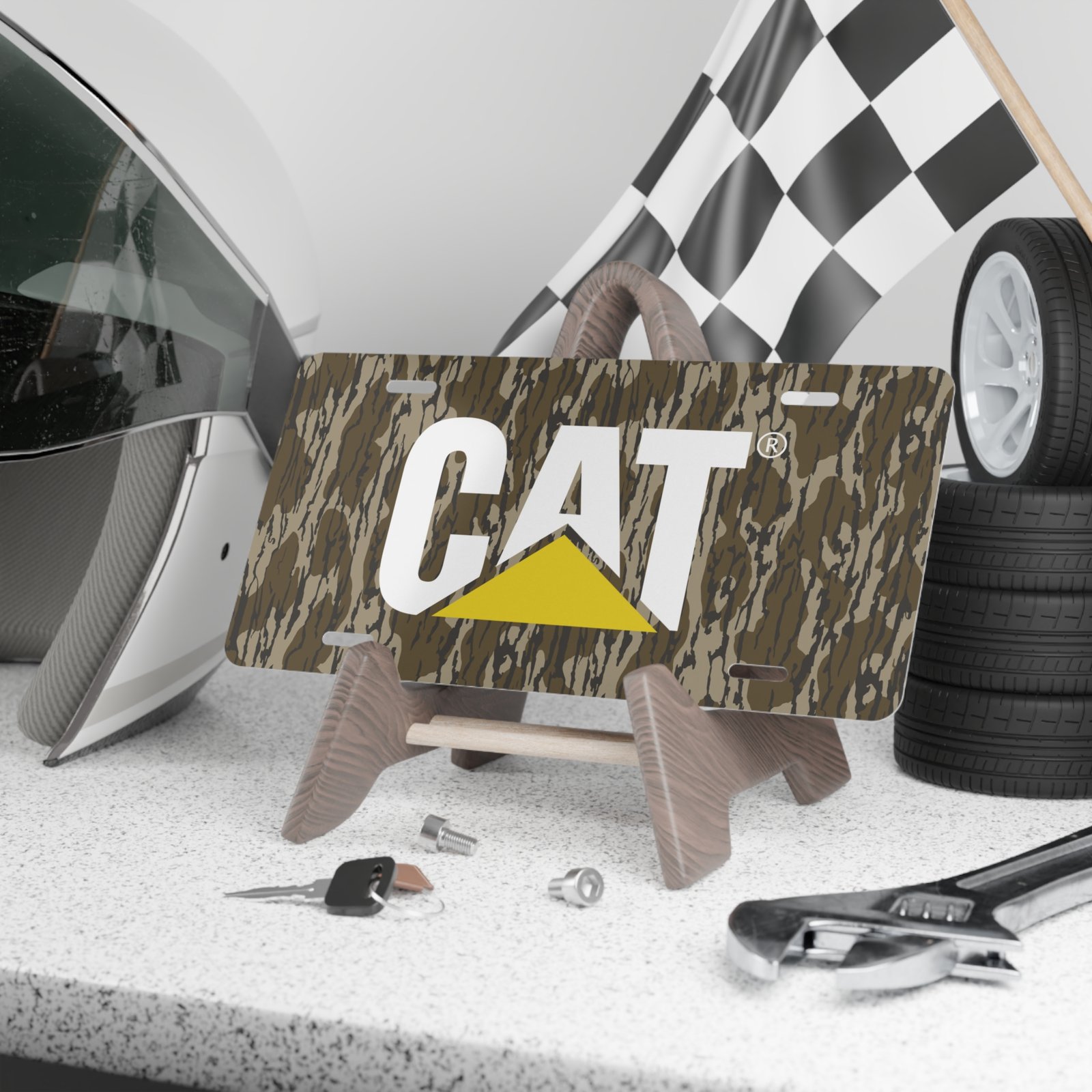 INKd Custom Car And Truck Camo Vanity Front License Plates Front Vanity License Plates Custom Vanity Plate Tag With CAT On Black
