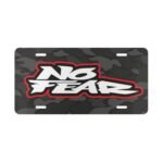 Front License Plate Vanity Tag with No Fear on Black Drake Camo